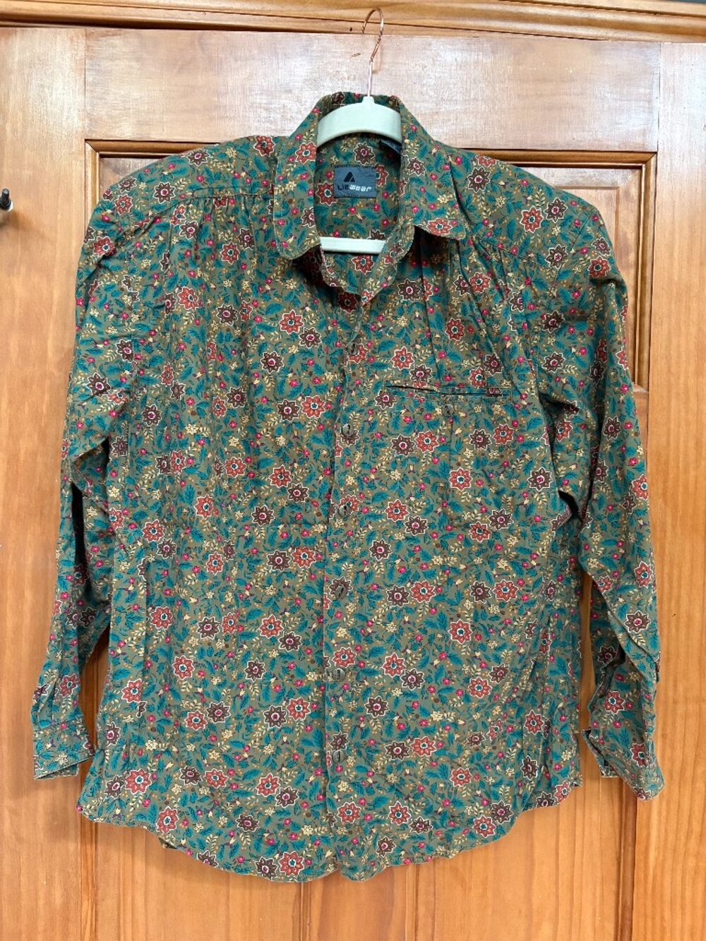 Vintage Lizwear Floral Button Down Shirt Small Cotton Removable Shoulder Pads